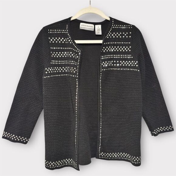 Alfred Dunner Sweaters - Alfred Dunner Women black studded open-front cardigan Size PS 3/4 Sleeve Office